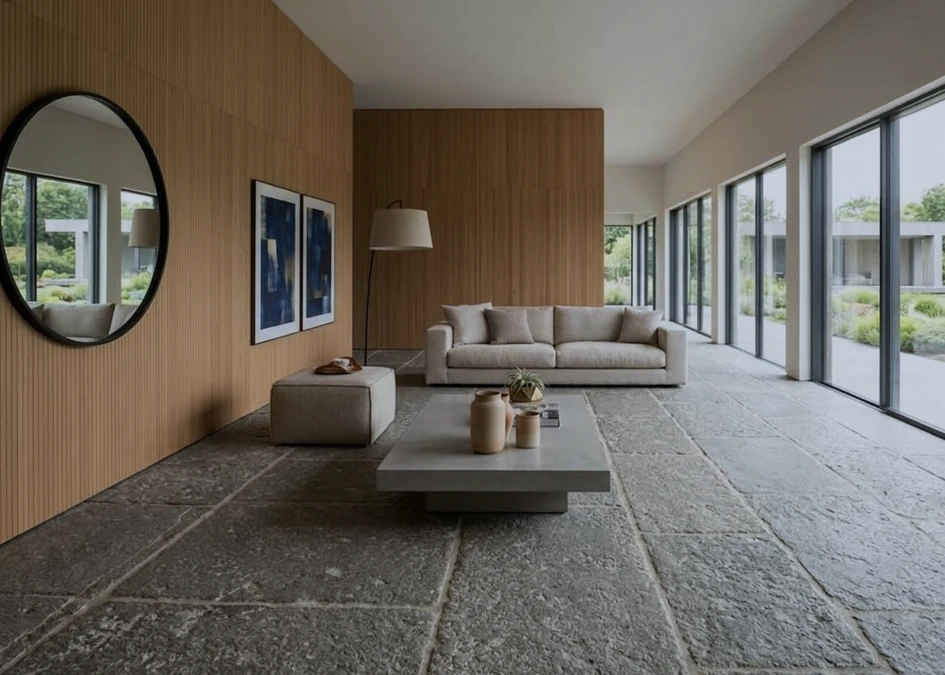 Living room stone flooring