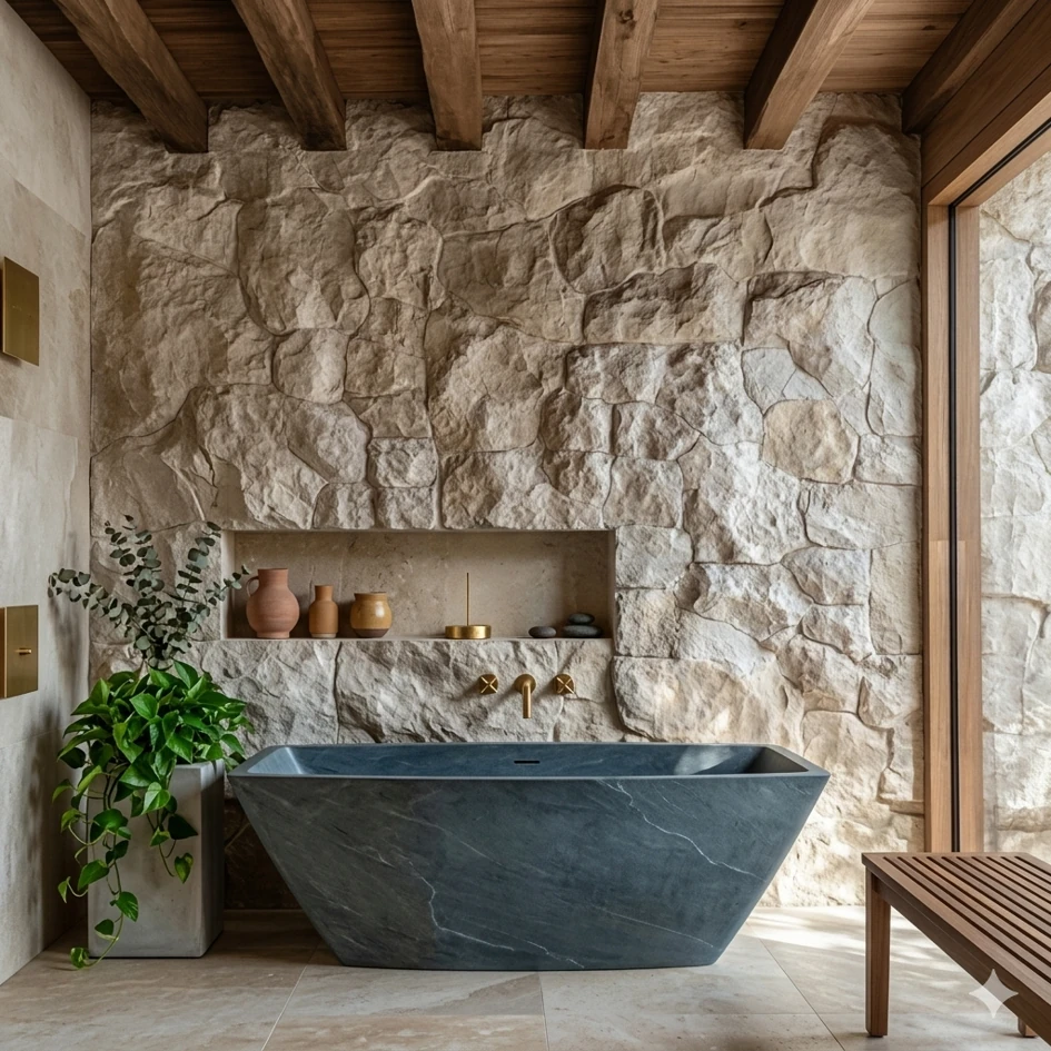 Natural stone used in a bathroom interior